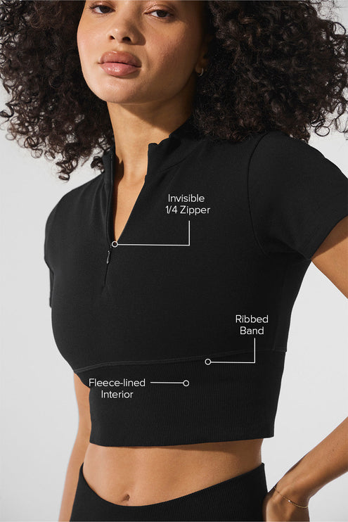 alo Women's Seamless Winter Warm Plush Cropped Short Sleeve - Black