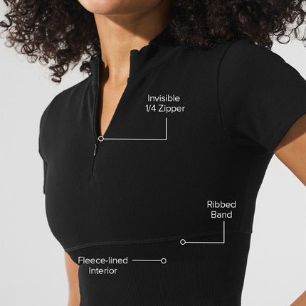 alo Women's Seamless Winter Warm Plush Cropped Short Sleeve - Black