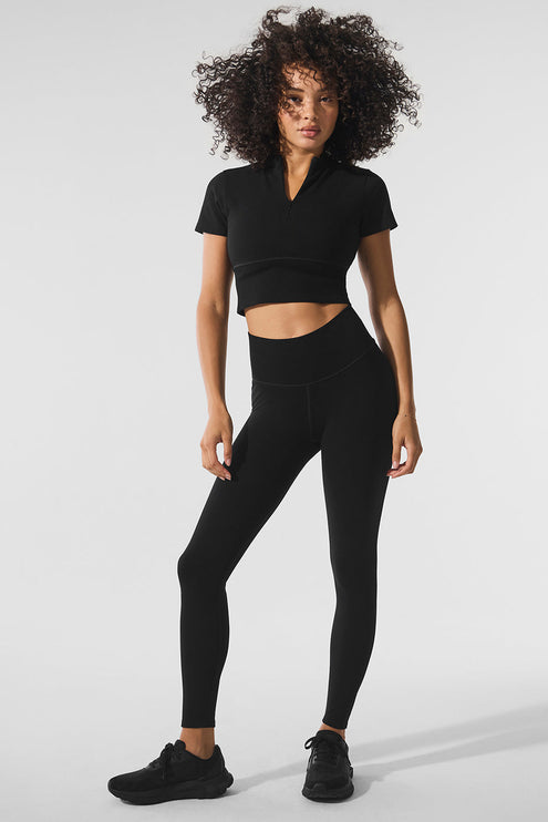 alo Women's Seamless Winter Warm Plush Cropped Short Sleeve - Black