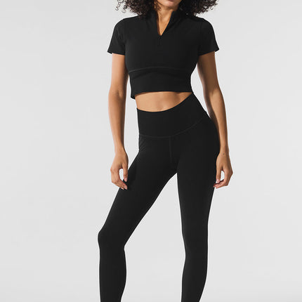 alo Women's Seamless Winter Warm Plush Cropped Short Sleeve - Black