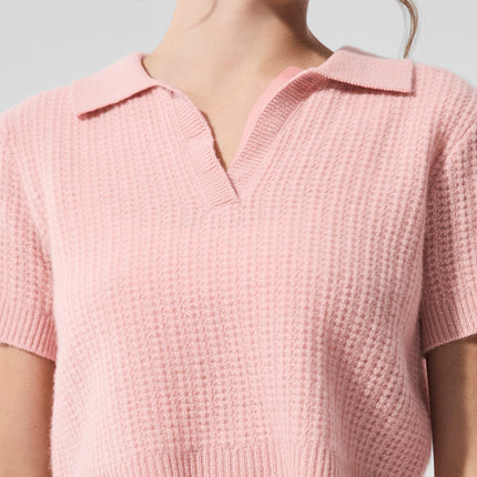 alo Women's Cashmere Plush Waffle Polo Tee - Pink Quartz