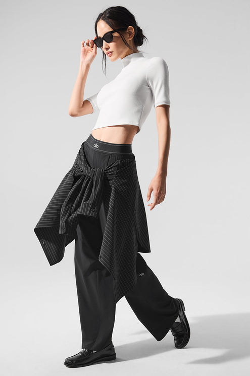 alo Women's Ribbed Mesh Secret Short Sleeve - White