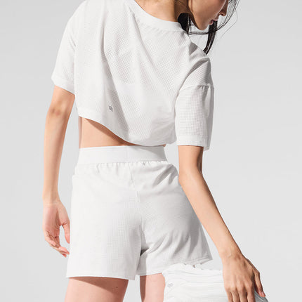 alo Women's Mesh Cropped Mirage Tee - White