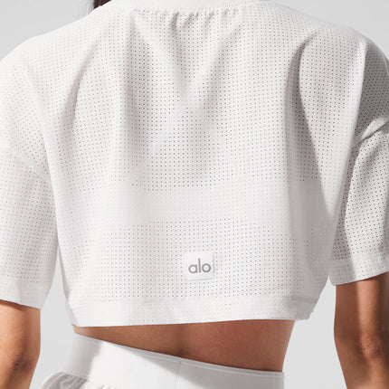 alo Women's Mesh Cropped Mirage Tee - White