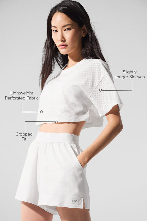 alo Women's Mesh Cropped Mirage Tee - White