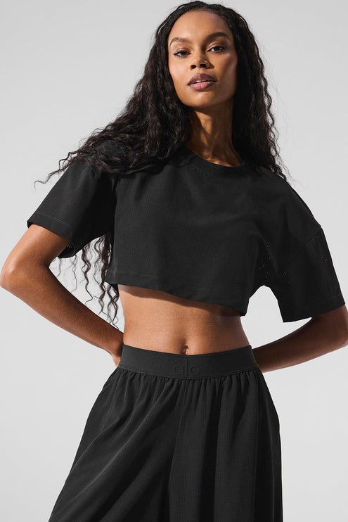 alo Women's Mesh Cropped Mirage Tee - Black