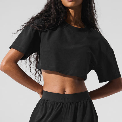 alo Women's Mesh Cropped Mirage Tee - Black