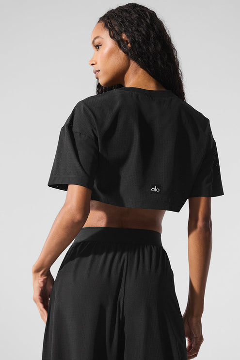 alo Women's Mesh Cropped Mirage Tee - Black