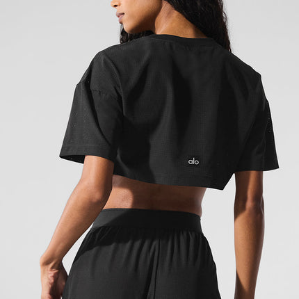 alo Women's Mesh Cropped Mirage Tee - Black