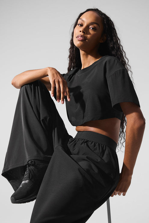 alo Women's Mesh Cropped Mirage Tee - Black