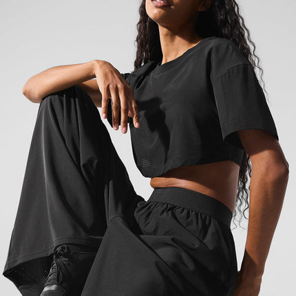 alo Women's Mesh Cropped Mirage Tee - Black