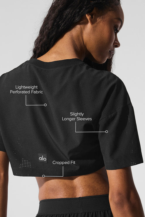 alo Women's Mesh Cropped Mirage Tee - Black