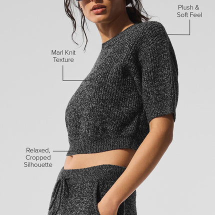 alo Women's Marl Sweater Short Sleeve - Black Marl