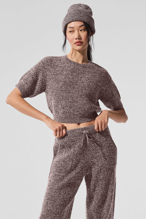 alo Women's Marl Sweater Short Sleeve - Mushroom Marl