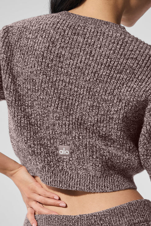 alo Women's Marl Sweater Short Sleeve - Mushroom Marl