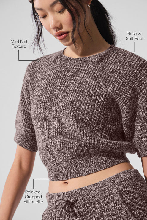 alo Women's Marl Sweater Short Sleeve - Mushroom Marl