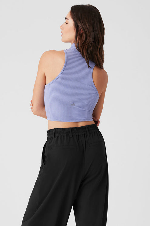alo Women's Ribbed Sea Coast Cropped Turtleneck Tank - Lilac Blue