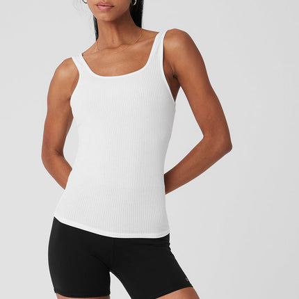 alo Women's Ribbed Sea Coast Scoop Neck Tank - White