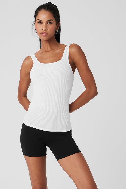 alo Women's Ribbed Sea Coast Scoop Neck Tank - White