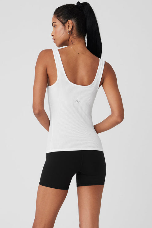 alo Women's Ribbed Sea Coast Scoop Neck Tank - White
