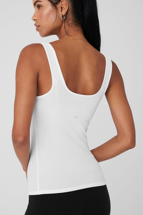 alo Women's Ribbed Sea Coast Scoop Neck Tank - White