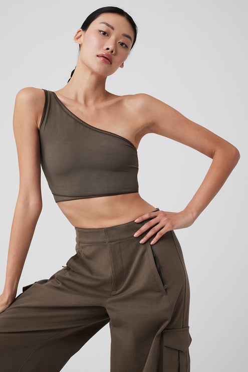 alo Women's Mesh Sheer Illusion Tank - Olive Tree