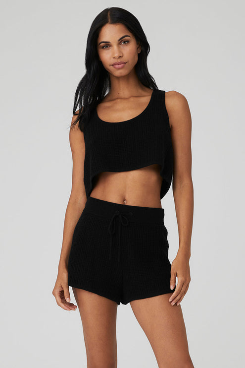 alo Women's Cashmere Plush Waffle Cropped Tank - Black