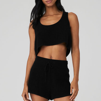 alo Women's Cashmere Plush Waffle Cropped Tank - Black