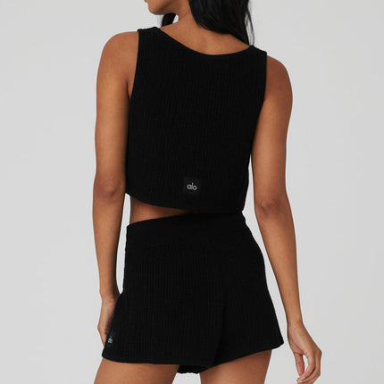 alo Women's Cashmere Plush Waffle Cropped Tank - Black