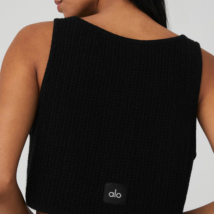 alo Women's Cashmere Plush Waffle Cropped Tank - Black