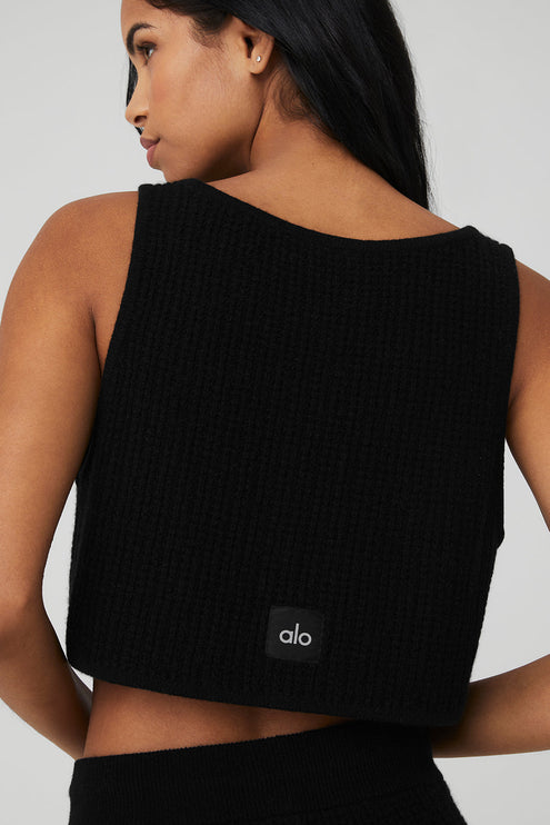 alo Women's Cashmere Plush Waffle Cropped Tank - Black