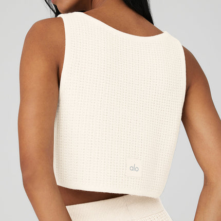 alo Women's Cashmere Plush Waffle Cropped Tank - Ivory