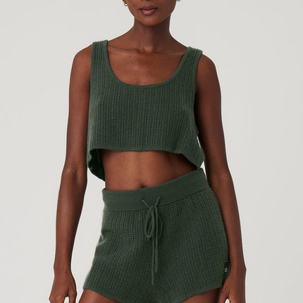 alo Women's Cashmere Plush Waffle Cropped Tank - Dark Cactus