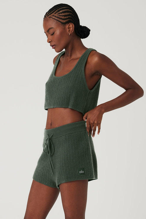 alo Women's Cashmere Plush Waffle Cropped Tank - Dark Cactus