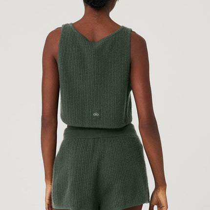 alo Women's Cashmere Plush Waffle Cropped Tank - Dark Cactus