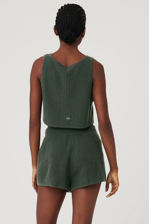 alo Women's Cashmere Plush Waffle Cropped Tank - Dark Cactus