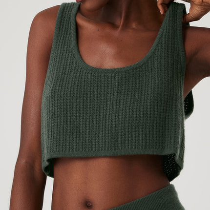 alo Women's Cashmere Plush Waffle Cropped Tank - Dark Cactus