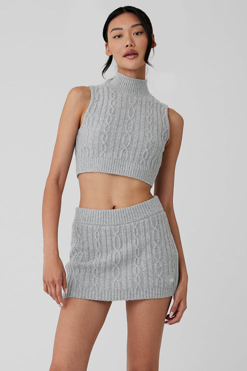 alo Women's Cable Knit Winter Bliss Mock Neck Tank - Athletic Heather Grey