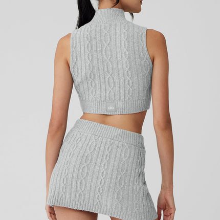 alo Women's Cable Knit Winter Bliss Mock Neck Tank - Athletic Heather Grey