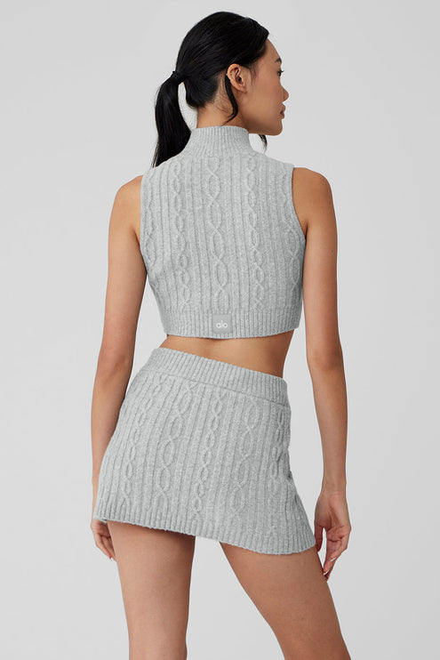 alo Women's Cable Knit Winter Bliss Mock Neck Tank - Athletic Heather Grey