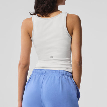 alo Women's Ribbed Mesh Secret Tank - White