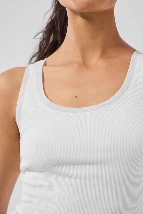 alo Women's Ribbed Mesh Secret Tank - White