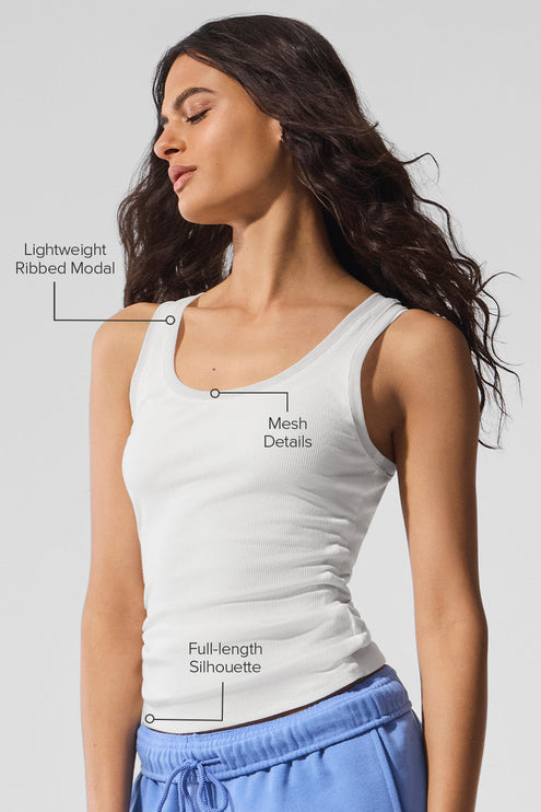 alo Women's Ribbed Mesh Secret Tank - White