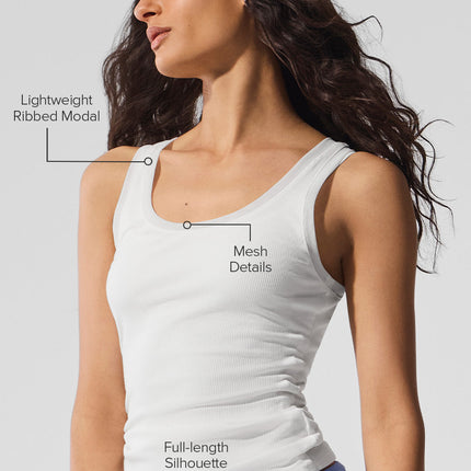 alo Women's Ribbed Mesh Secret Tank - White