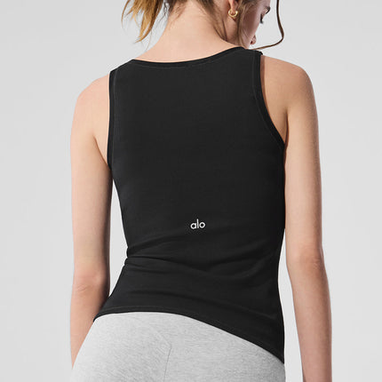 alo Women's Ribbed Mesh Secret Tank - Black