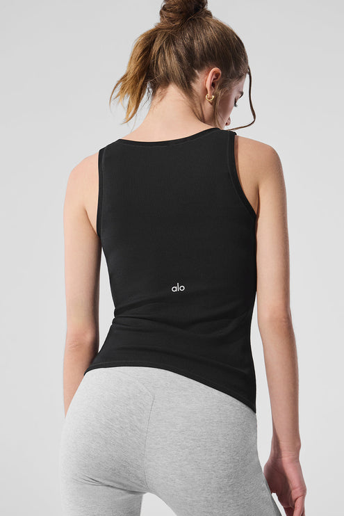 alo Women's Ribbed Mesh Secret Tank - Black