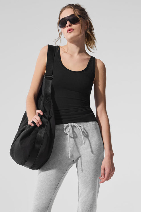 alo Women's Ribbed Mesh Secret Tank - Black