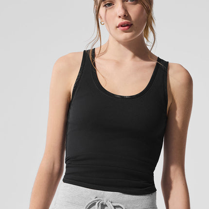 alo Women's Ribbed Mesh Secret Tank - Black