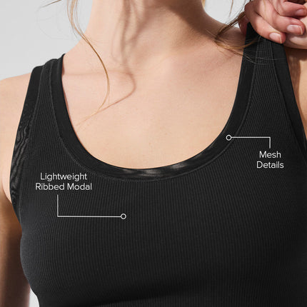 alo Women's Ribbed Mesh Secret Tank - Black
