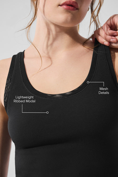 alo Women's Ribbed Mesh Secret Tank - Black